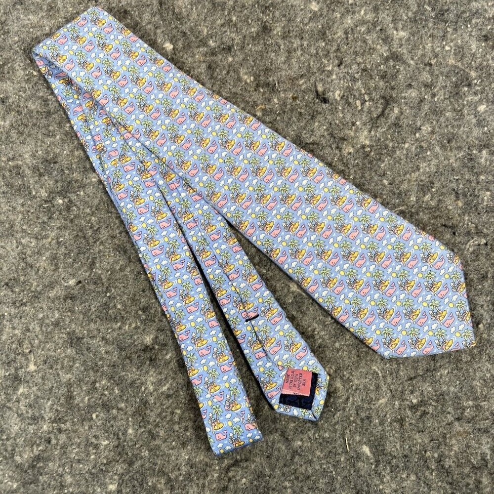 Vineyard Vines  Boys / Short Mens Tie Blue Desert Island Guitar Pink Whale ~51" - Picture 3 of 7